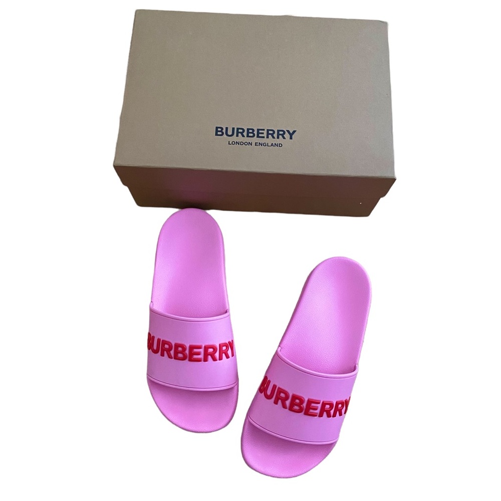 SOLD:Burberry Women's Furley Logo Slide Sandals - Bubblegum Pink, 39EU/9US - Picture 1 of 9